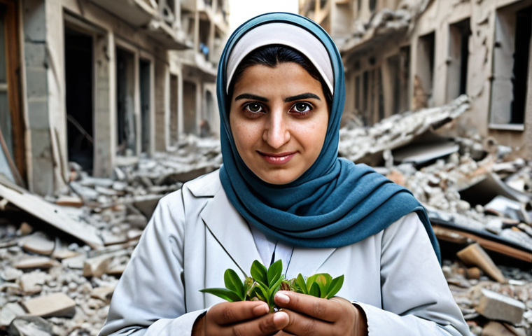 시리아 정치 구조와 정부 - Syrian Woman Hopeful Eyes**
"A Syrian woman with determined, hopeful eyes, wearing a modest headsca...