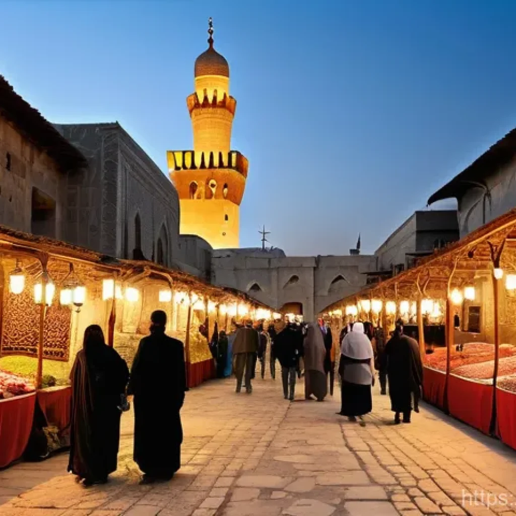 시리아의 주요 도시 소개 - **A bustling, sun-drenched scene in the Old City of Damascus.** The image features narrow, ancient c...