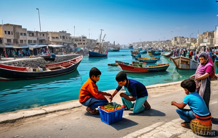 시리아의 주요 항구 도시 - **Prompt:** A modern, strategic Syrian port city, showcasing a blend of industrial activity and geop...