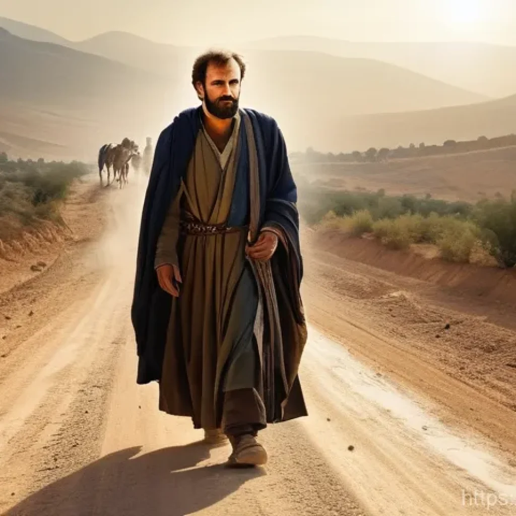 시리아와 관련된 유명 인물 - **Apostle Paul's Conversion on the Road to Damascus:** A dramatic and vibrant scene depicting Saul (...