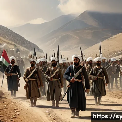 Home 33 시리아 내 독립운동과 그 여파 - A detailed historical scene depicting the 1925 Druze revolt against French colonial forces in Syria,...