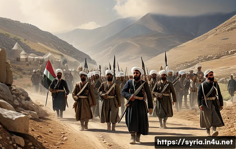 시리아 내 독립운동과 그 여파 - A detailed historical scene depicting the 1925 Druze revolt against French colonial forces in Syria,...